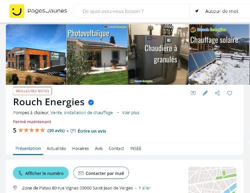 Capture d'écran de notre fiche Pages Jaunes le 27/08/2024